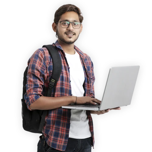 Indian student holding laptop