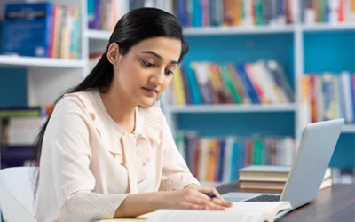Girl studying online